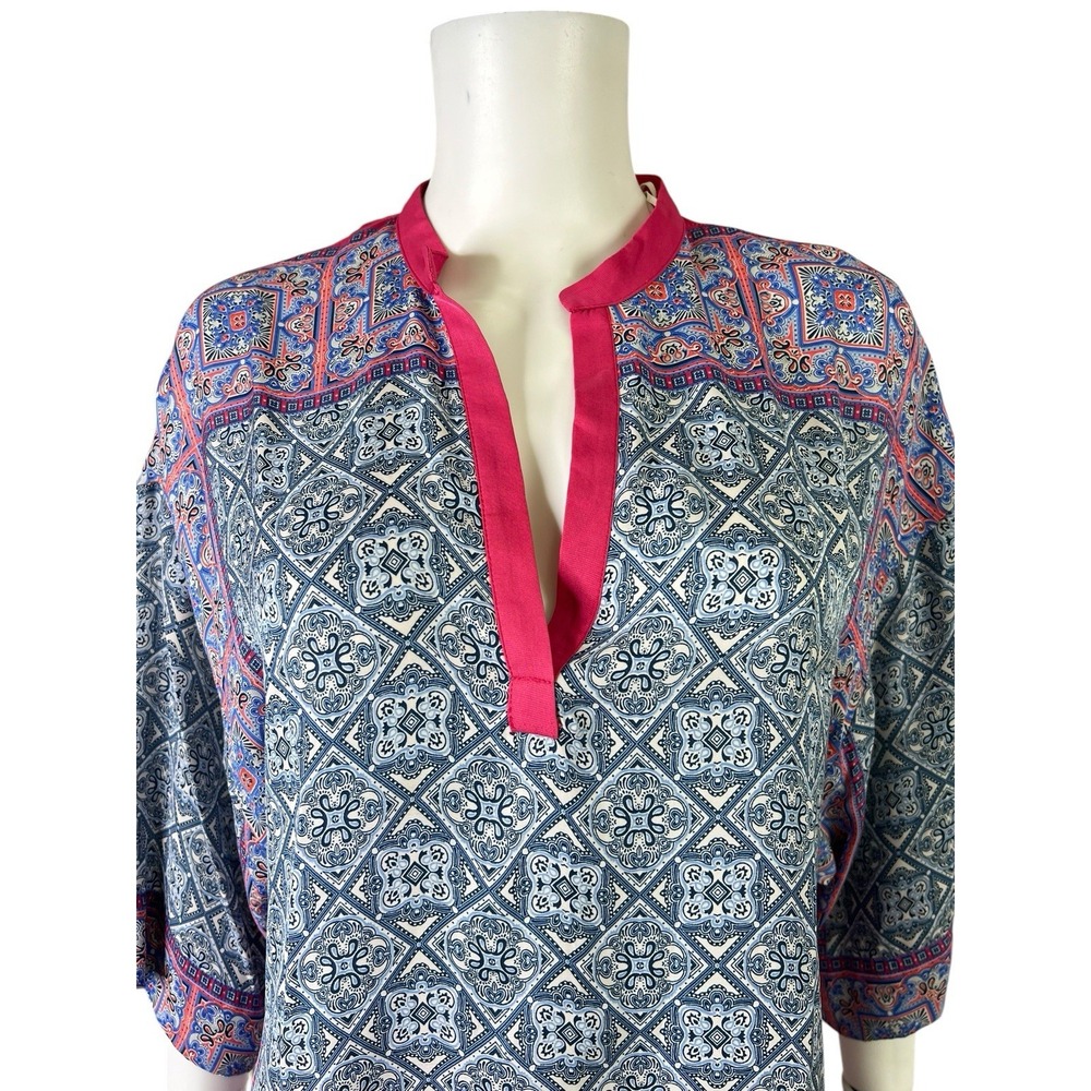Zara Basic Blouse Tunic Top Pink Blue Batik Oversized Boxy Polyester Size S - Picture 4 of 11